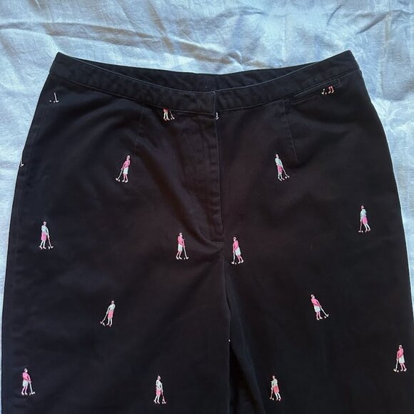Charter Club Navy Black Golf Capris with Pink Embroidered Golfers Motif, Size 12 - Picture 1 of 12